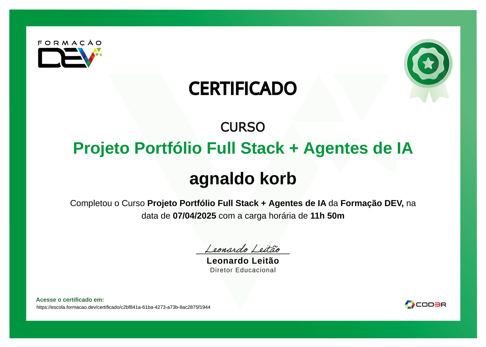 Certificado Formação DEV