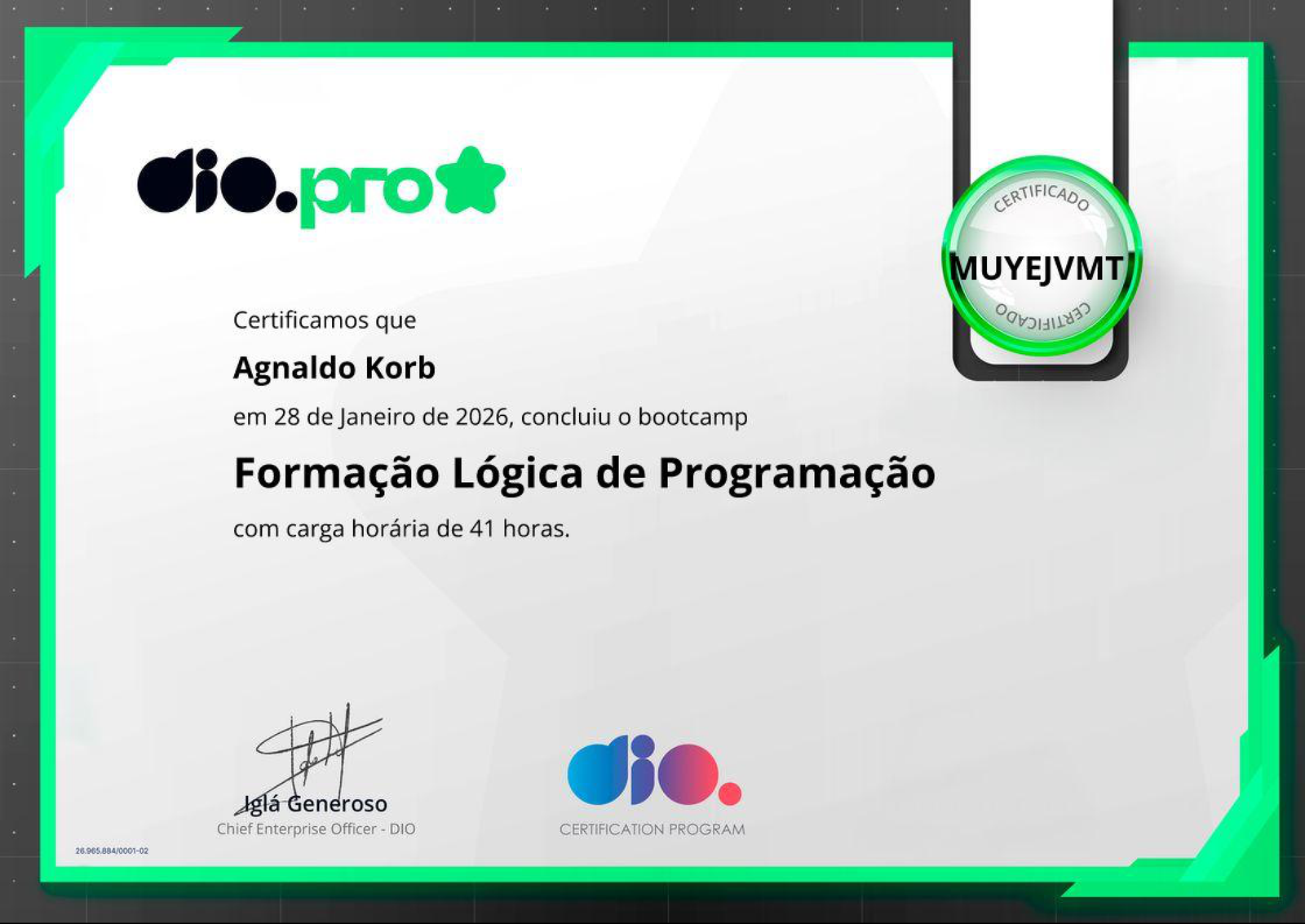 Certificado Lógica de Programação