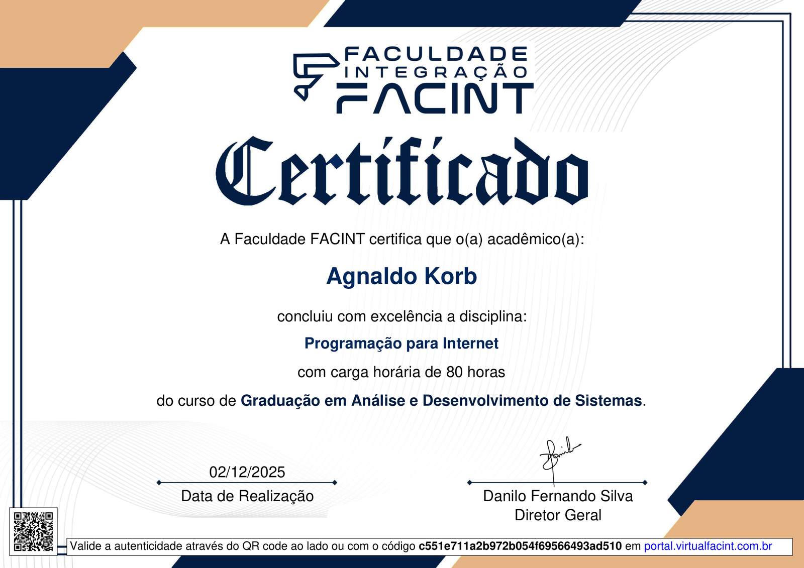 Certificado Faculdade Facint
